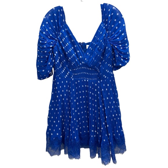NEW Self-Portrait Polka Dot Mini Dress Lace Trimmed Pleated Dress - Picture 2 of 9